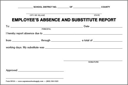employee absence amp substitute report m16a supreme staff absence report