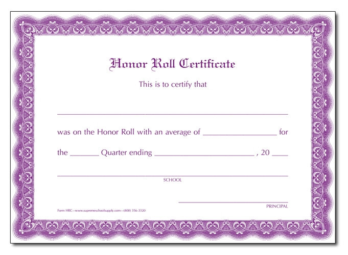 honor roll certificate