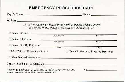 in of emergency card template emergency procedure card 284 supreme school supply in of emergency card template emergency procedure card 284 supreme school supply