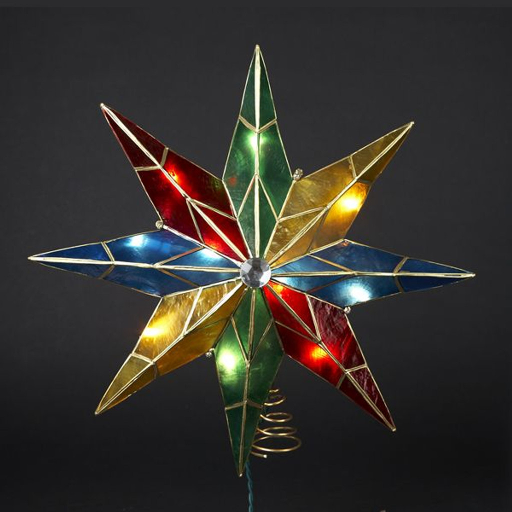 14 Inch Lighted 5 Point Capiz Multicolor Star Christmas Tree Topper