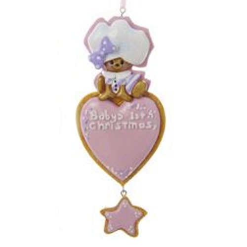 Personalizable - Baby's First Christmas Gingerbread Heart Pink Ornament