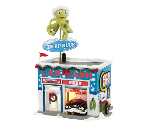 Department 56 Original Snow Village Deep Blue Car Wash Lit House, 5.7-Inch