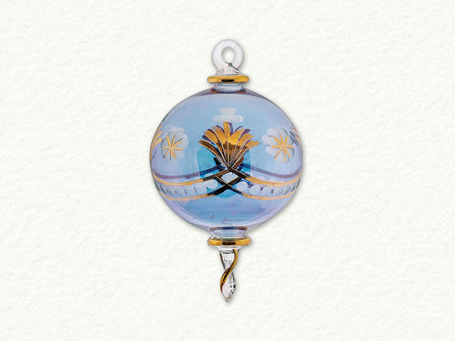 Frosted Egyptian Glass Ornament Etched in Gold Design