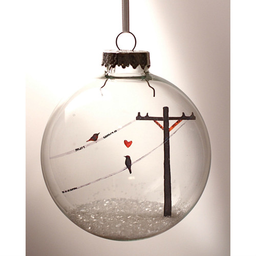 Birds in Love on Celluloid Print Ornament - Handmade by Artist Glāk Love