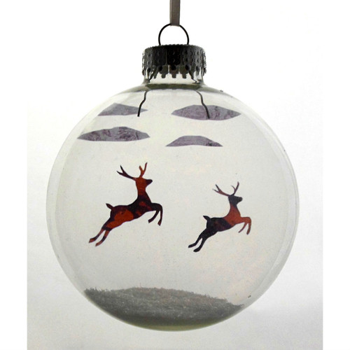 Flying Reindeer on Celluloid Print Ornament - Handmade by Artist Glāk Love
