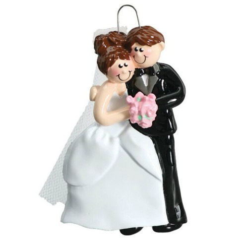 Free Personalization - Cozy Wedding Couple Brunette Ornament
