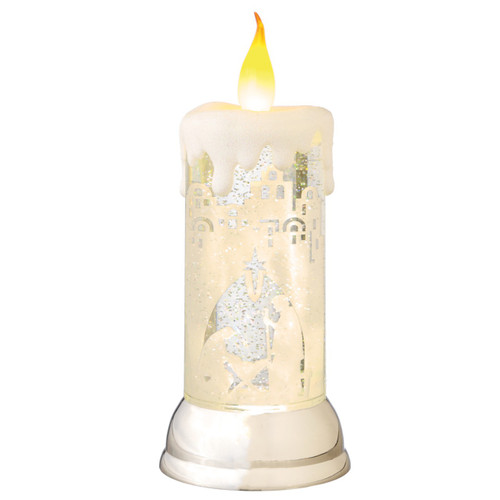 10.5" LED Lighted Nativity Scene Swirling Christmas Snow Globe Glitterdome Candle