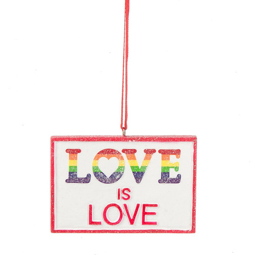 Love is Love Ornament - Pink Trim Rainbow Ornament