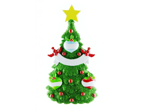 Free Personalization* Glittering Green Christmas Tree with 3 Balls
