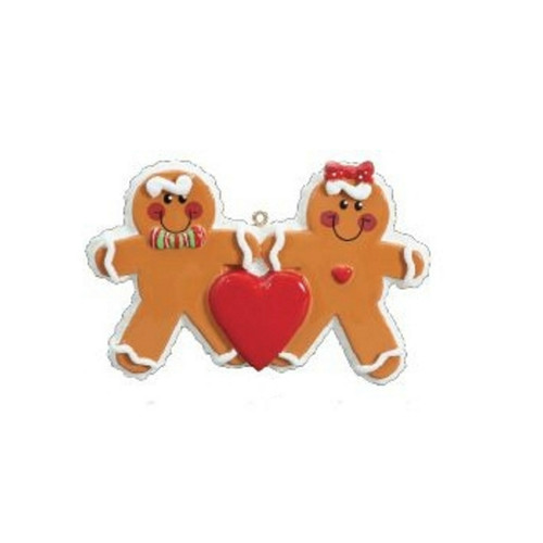Free Personalization* 2 Gingerbread People with Red Heart Ornament