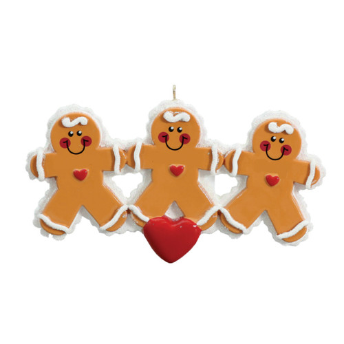Free Personalization* 3 Gingerbread People with Red Heart Ornament