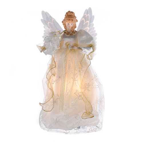 Kurt Adler 14-Inch Fiber Optic Ivory and Gold Animated Angel Tree Topper