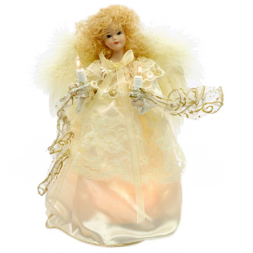 Ivory and Gold Angel Christmas Tree Topper with Feather Wings