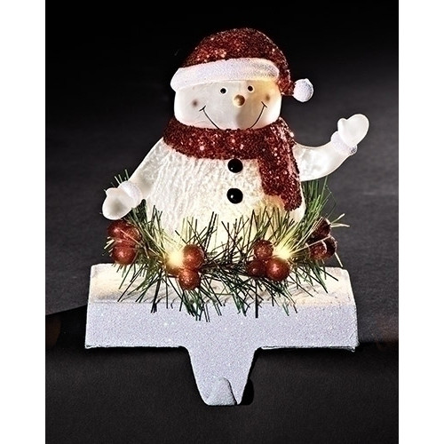 Jolly Snowman LIGHTED LED CHRISTMAS STOCKING HOLDER