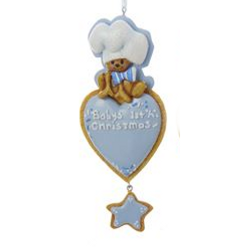 Personalizable - Baby's First Christmas Gingerbread Heart Blue Ornament