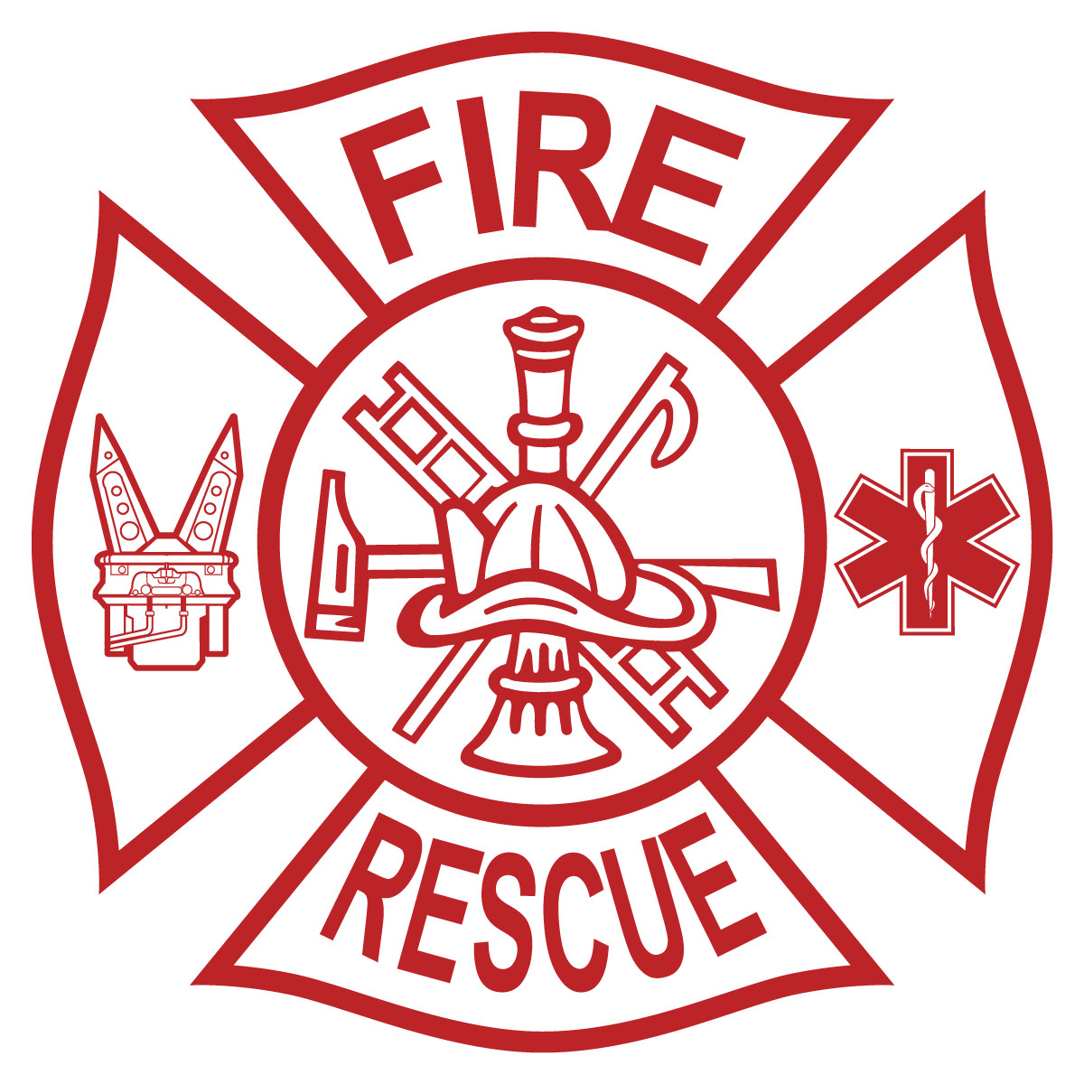 Fire Rescue (Tools) on Maltese Cross Decal - The Emergency Mall