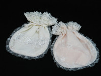 Set of 2 Pink and Cream Draw String Pouch with Lace Trim