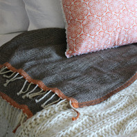 Herringbone Rust Border 100% Wool Throw  130X170cm