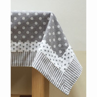 Grey Stripe, Dots & Hearts Double Border Table Cloth (SOLD OUT)