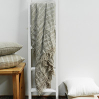 Hand Loom Linen Throw with White Stripes