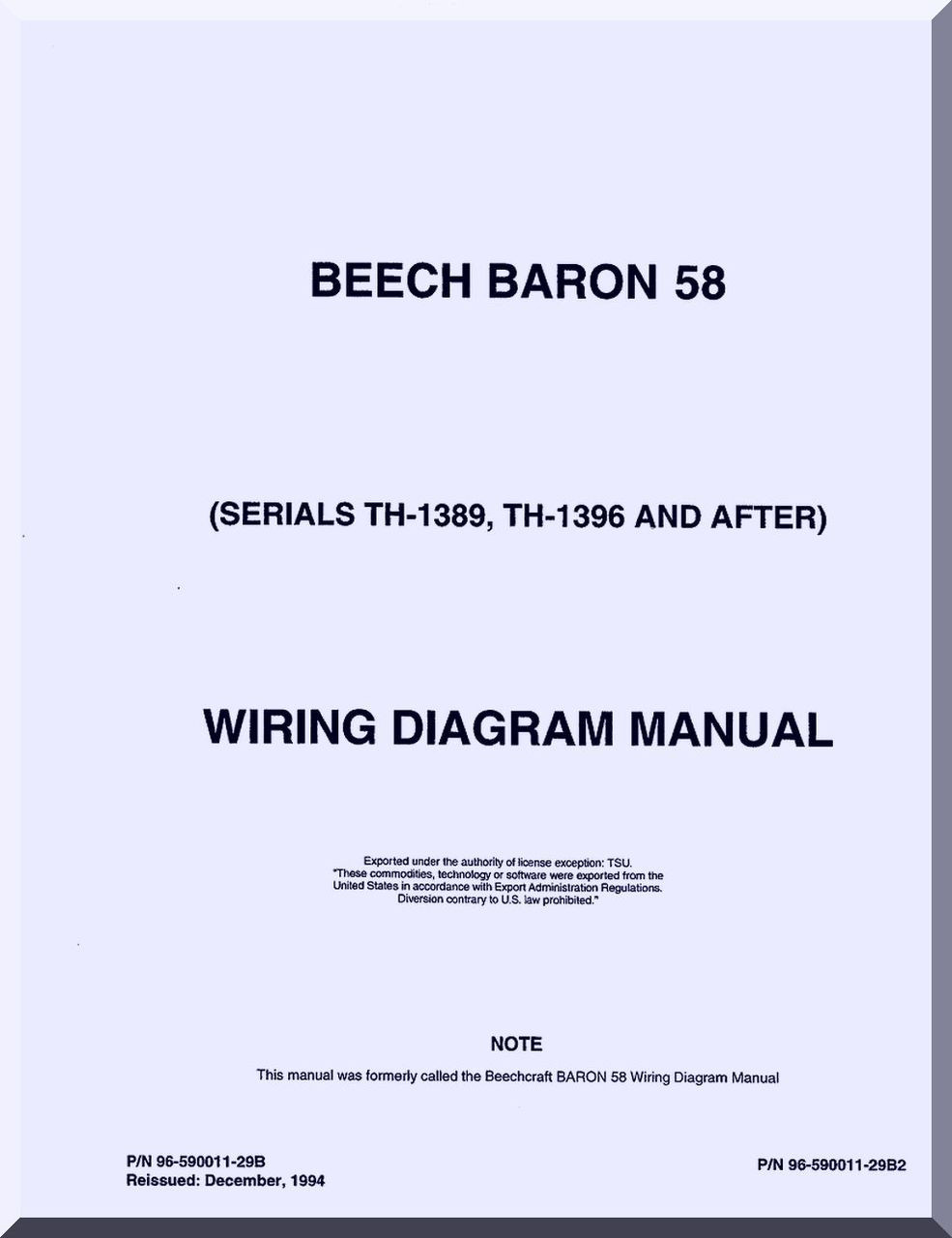 Beechcraft Baron 58 Aircraft Wiring Diagram Manual