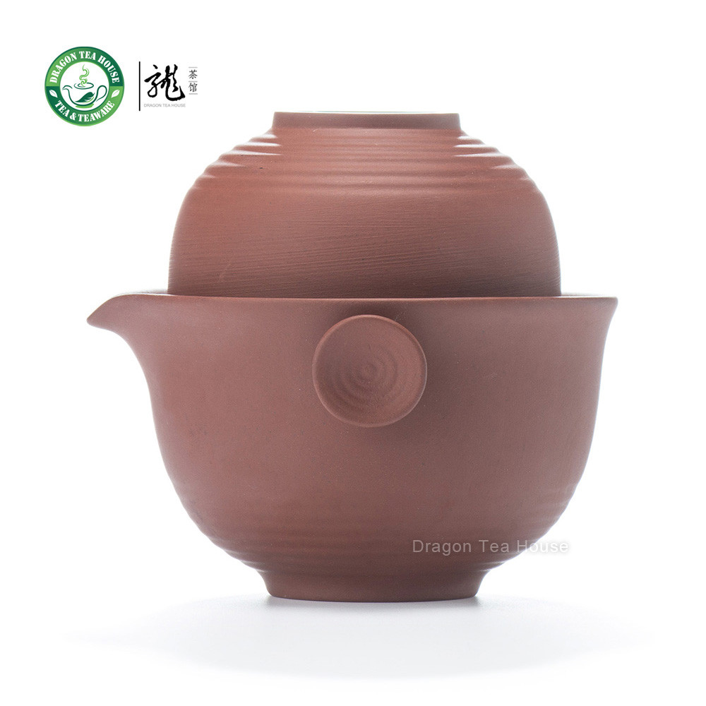 Yixing Clay Red Gongfu Teacups & Teapot Travel Set 3 Pcs Dragon Tea House