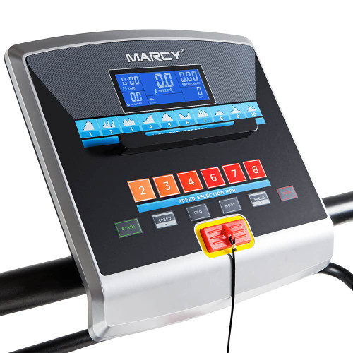 The Marcy Easy Folding Motorized Treadmill JX-651BW includes a monitor to keep track of your exercise