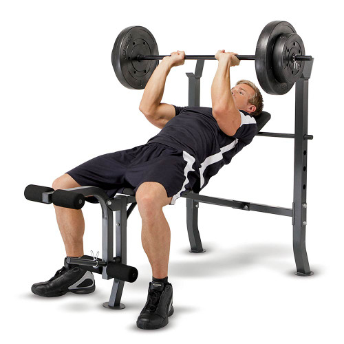 The Marcy Weight Bench 80lb Weight Set MD-2080 in use - inclined bench press