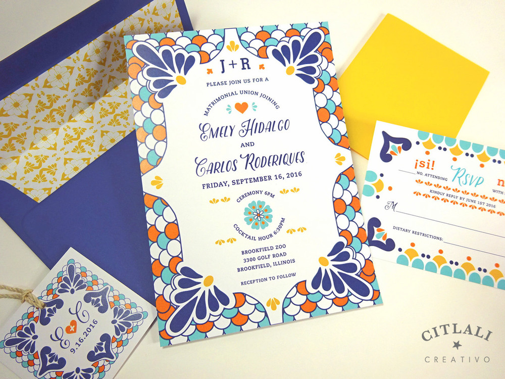 Colorful Talavera Spanish Tile Wedding Invitations