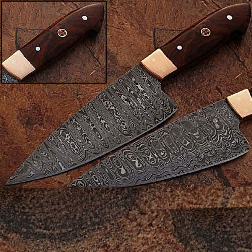 Custom Made Damascus Steel Chef Knife Rose Wood Handle Copper Bo Custom Made Damascus Steel Chef Knife Rose Wood Handle Copper Bo