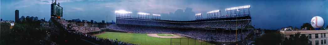 First Night Game at Wrigley Field Panoramic Photograph