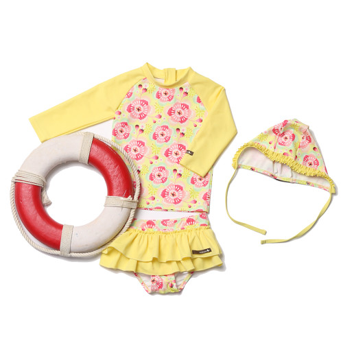 THREE-PIECE RASHGUARD SWIMSUIT - FLOWER CLUSTER
