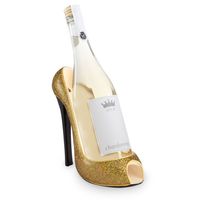 High Heel Wine Bottle Holder Gold Glitter