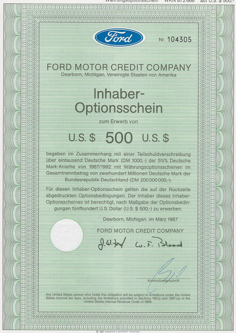Stock options ford motor company