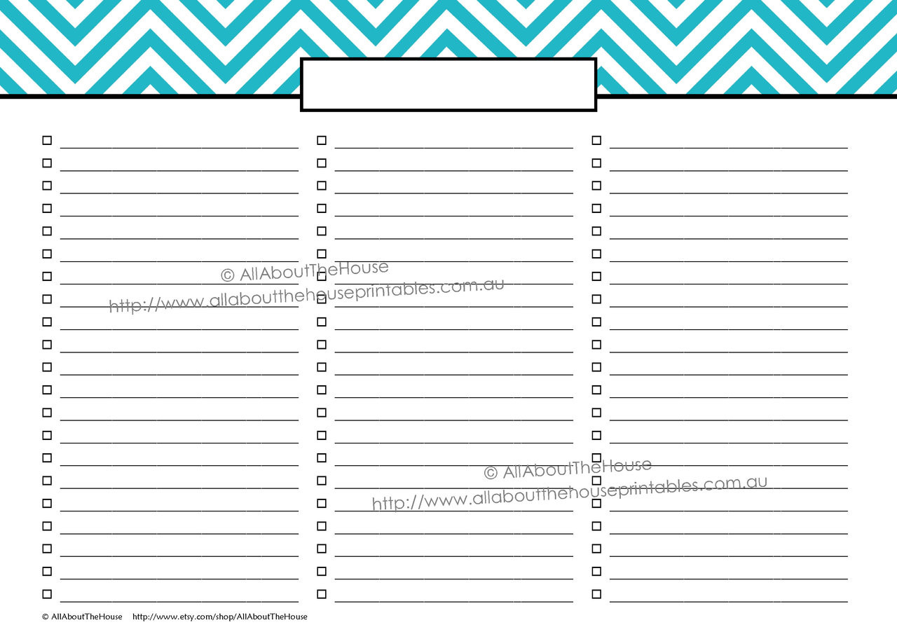 Anything List - 3 Columns - EDITABLE - Blue 4 - INSTANT DOWNLOAD - All