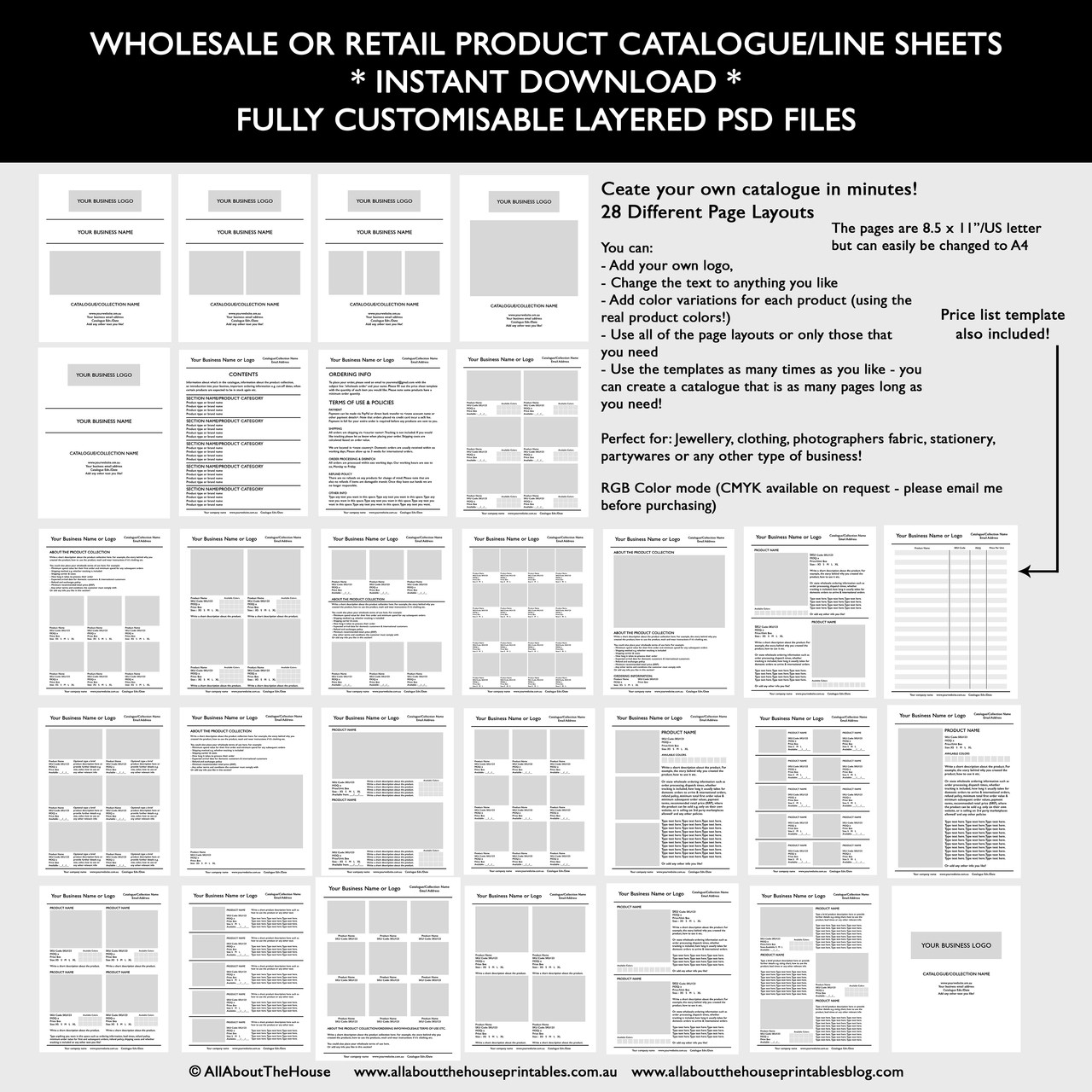 catalogue template for wholesale or retail photoshop wholesale line sheet template free download