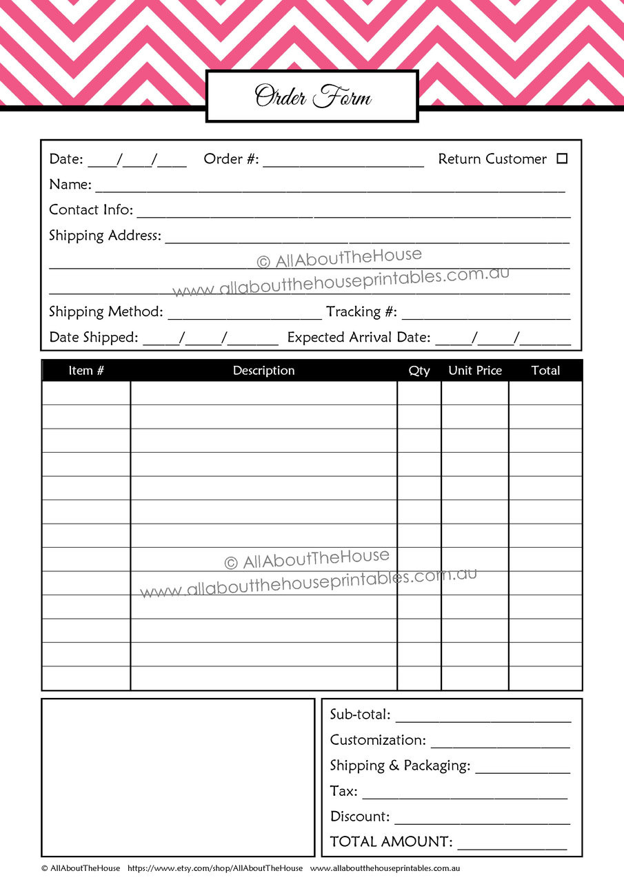 EDITABLE Order Form Template Product 653 Pink 3 INSTANT DOWNLOAD