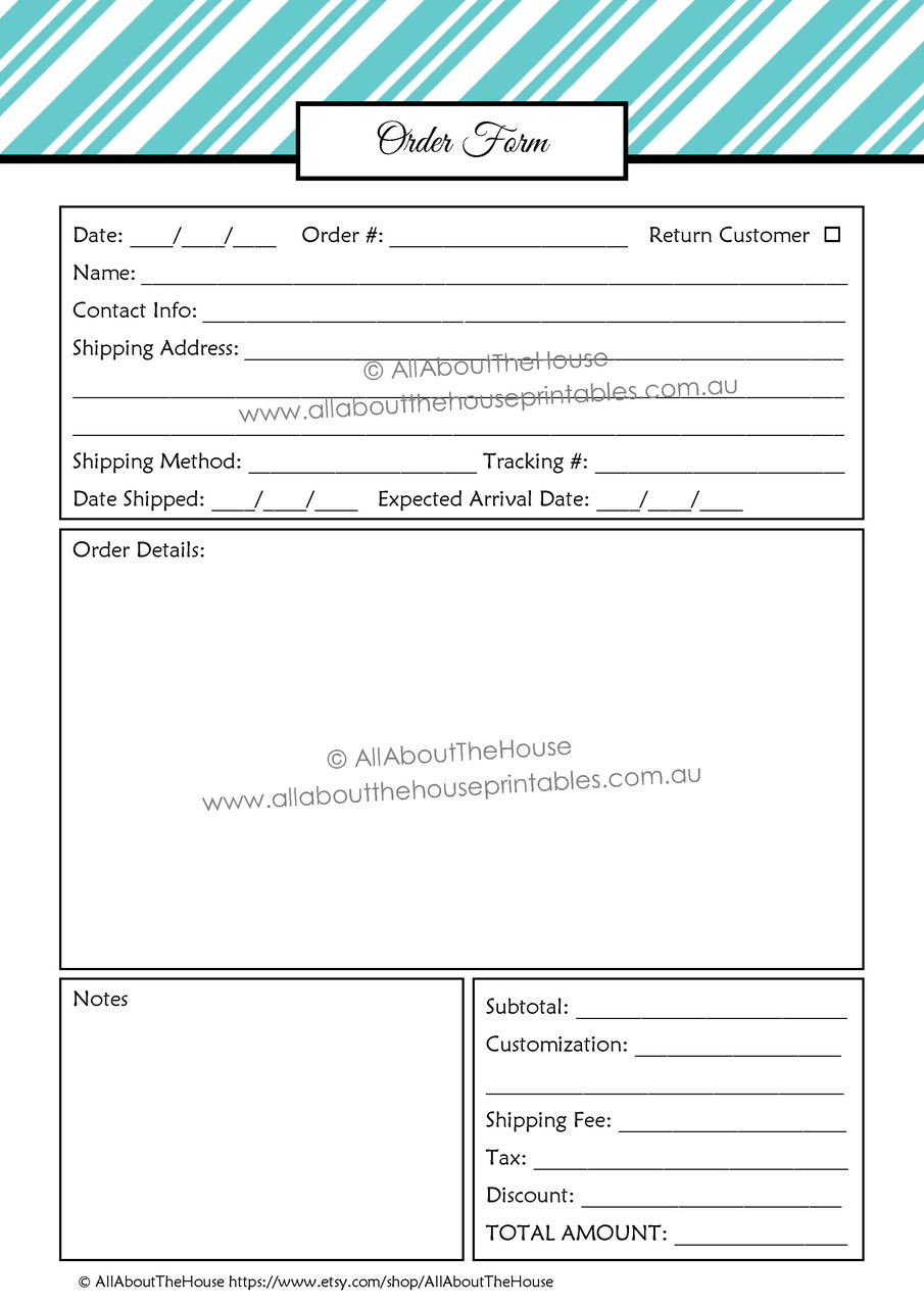 Editable Order Form Template Diagonal Stripe Blue 3 Instant Download All About Planners Stripe Invoice Template