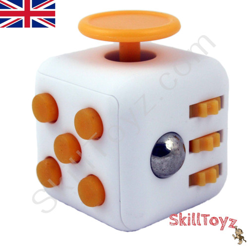 Premium Fidget Cube Toy Smooth Touch White and Orange - SkillToyz