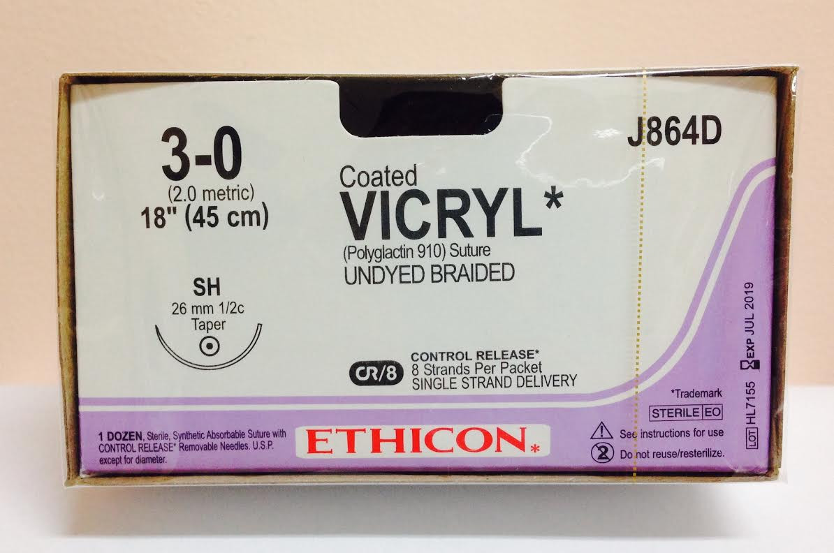 Ethicon J864D Coated VICRYL Suture, Taper Point, SH, 818", Size 30