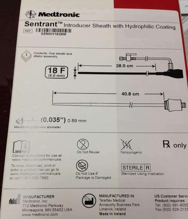 MEDTRONIC SENTRANT SENSH1828W INTRODUCER SHEATH WITH HYDROPHILIC COATING