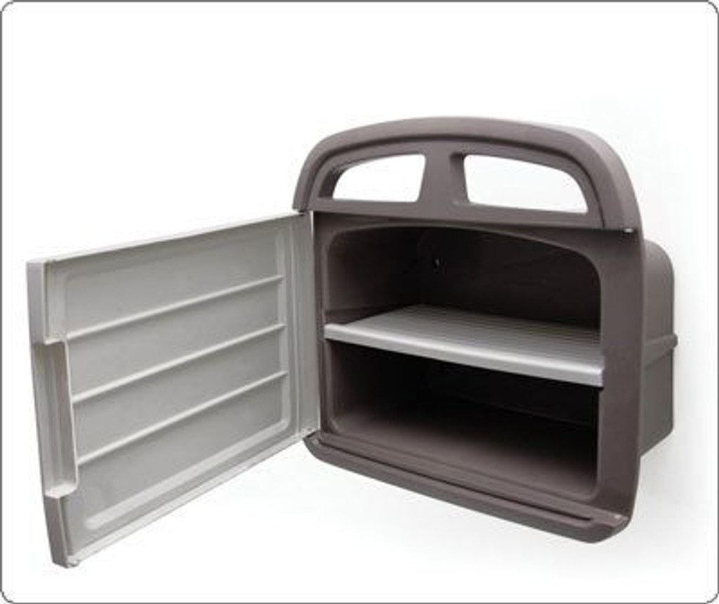 Hose hanger with storage compartment.
