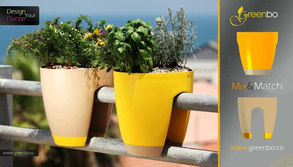 Greenbo railing planter mixed drainage colour.