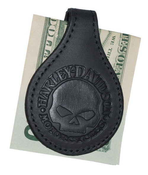 Harley-Davidson® Skull Embossed Leather Magnetic Money Clip HD07-B - Wisconsin Harley-Davidson