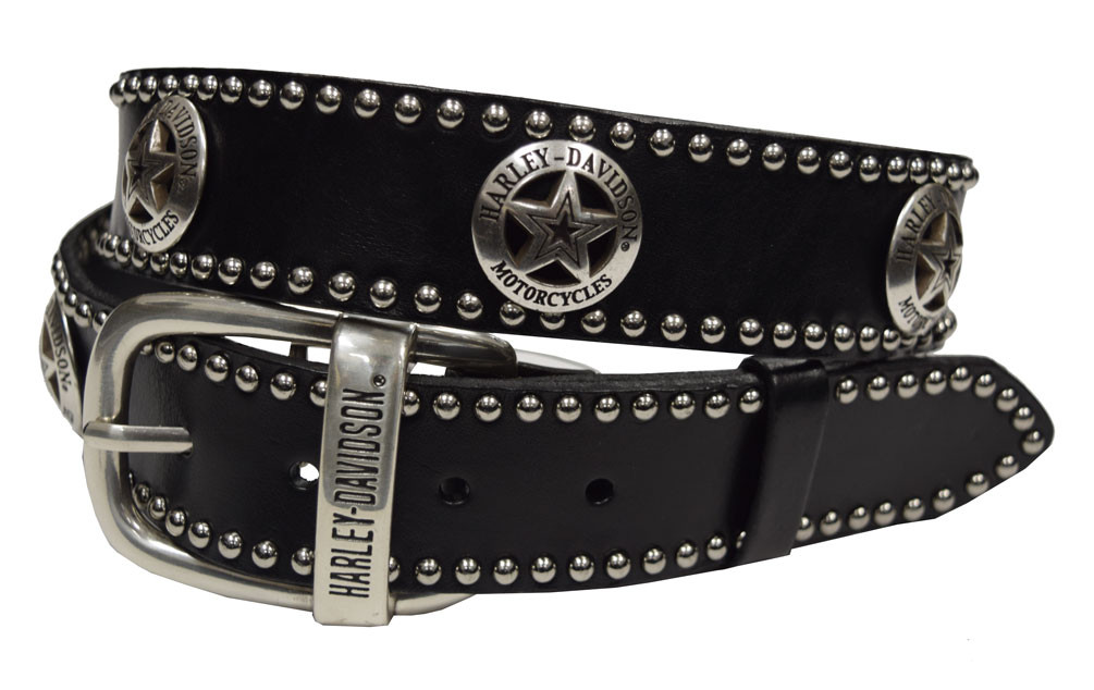 HarleyDavidson® Men's Belt, Sheriff Western Conchos, Black Leather