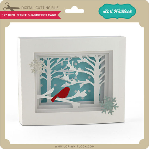 Download 5x7 Bird in Tree Shadow Box Card - Lori Whitlock's SVG Shop