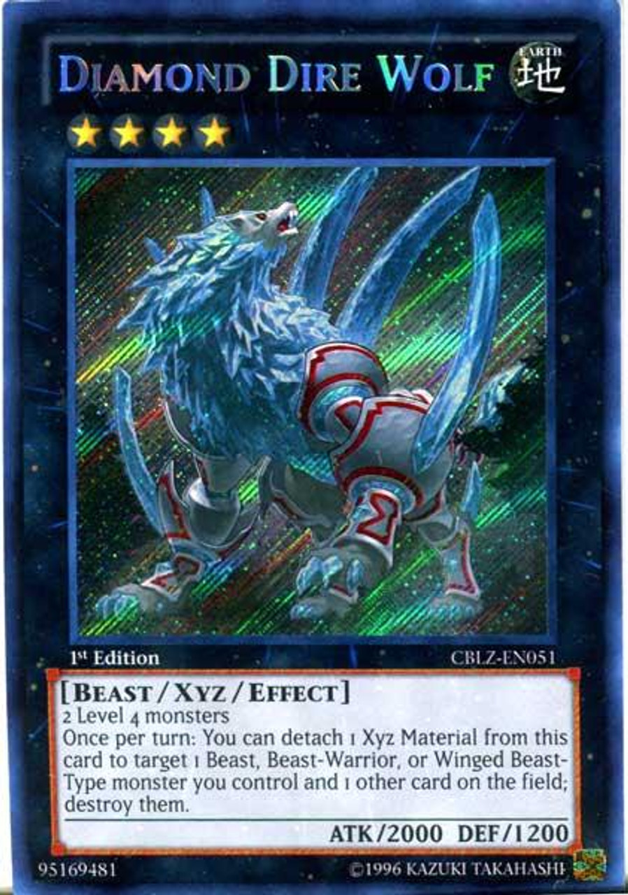 YuGiOh Zexal Cosmo Blazer Secret Rare Diamond Dire Wolf CBLZ-EN051