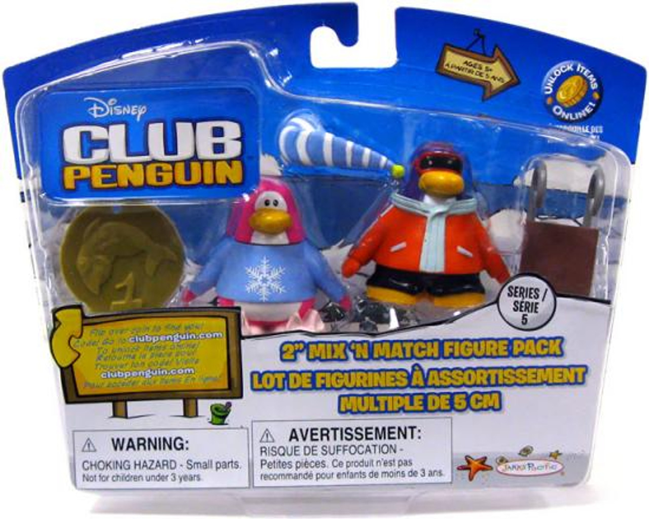 Club Penguin Mix 'N Match Series 5 Pajama Bunny Slippers & Snowboarder Mini Figure Set