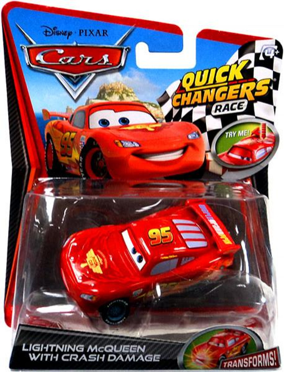 Disney Cars Cars 2 Quick Changers Race Lightning McQueen with Crash Damage Diecast Car