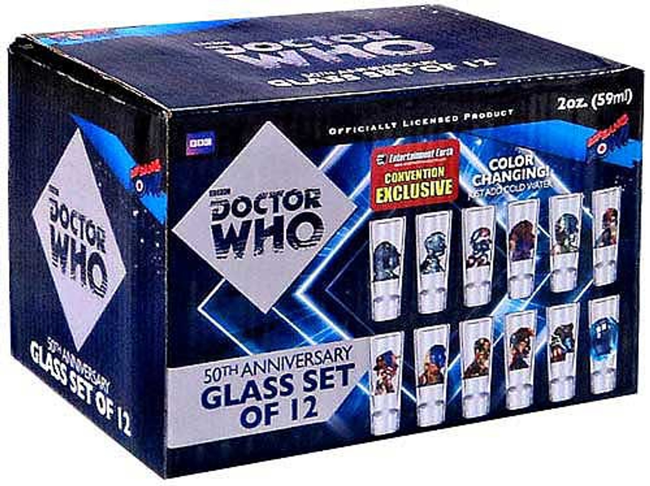 Doctor Who 50th Anniversary Set of 12 Color Changing Glasses